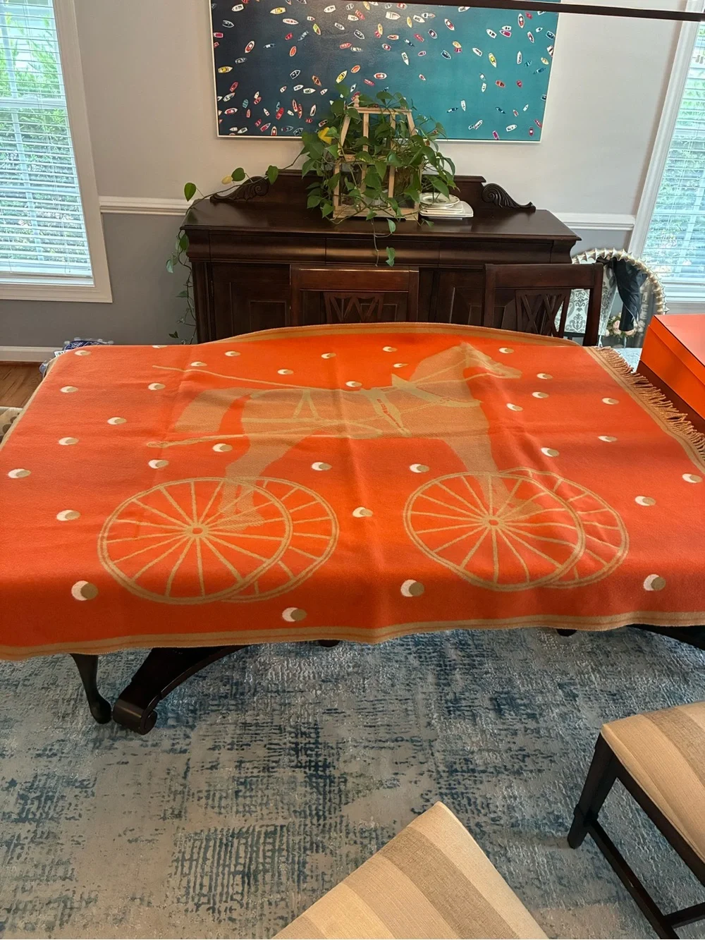Hermes Cheval Cabriolet Merino Cashmere Throw Blanket AUTHENTIC